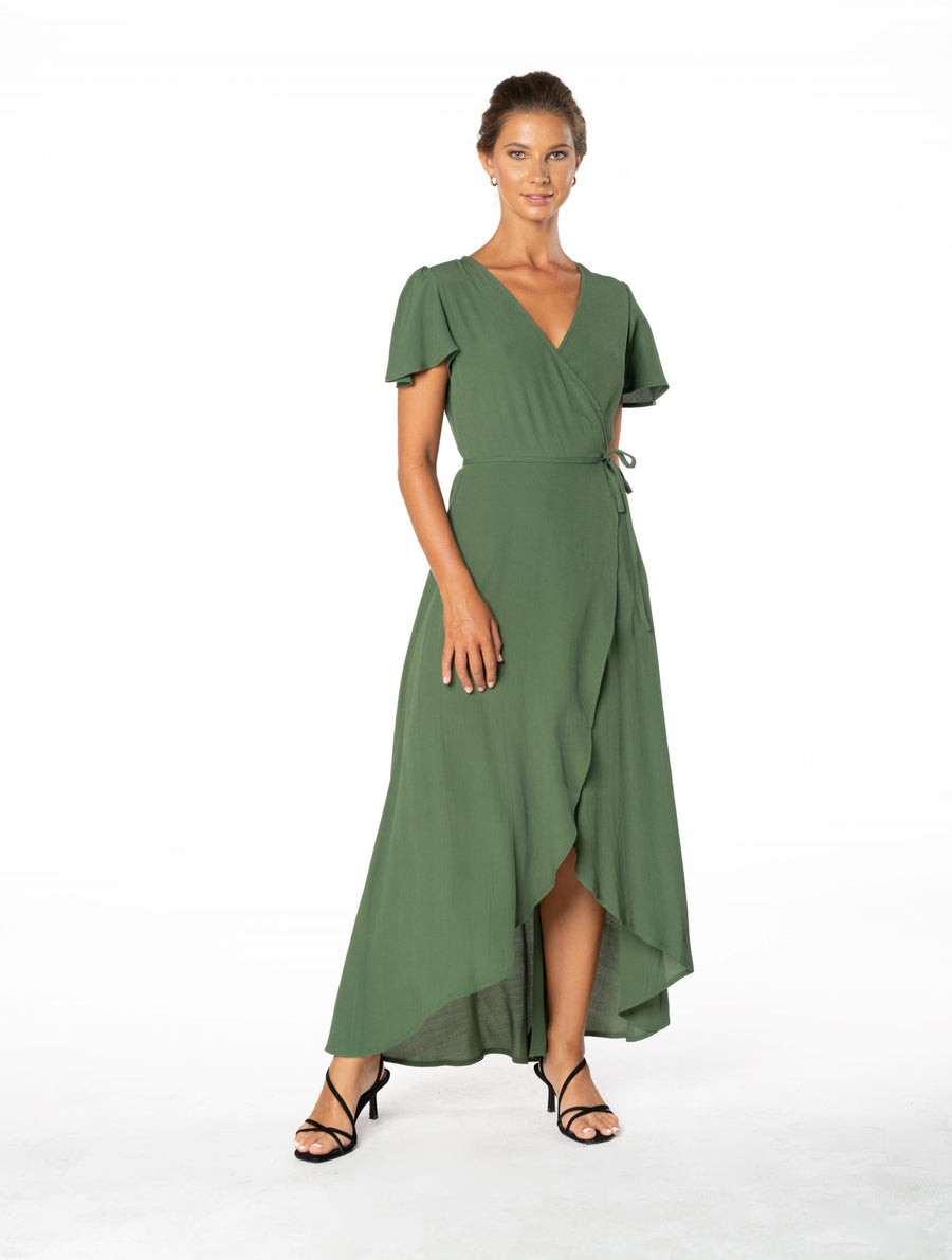 Sunset Wrap Dress - Olive Green – evolutionbridesmaids